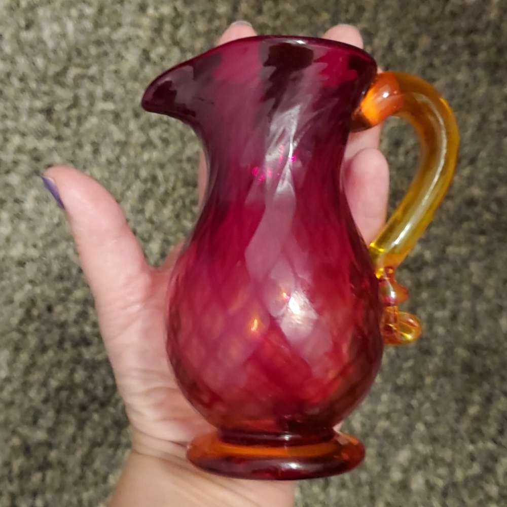 Pairpoint Red Orange glass lead crystal pitcher - Picture 9 of 9